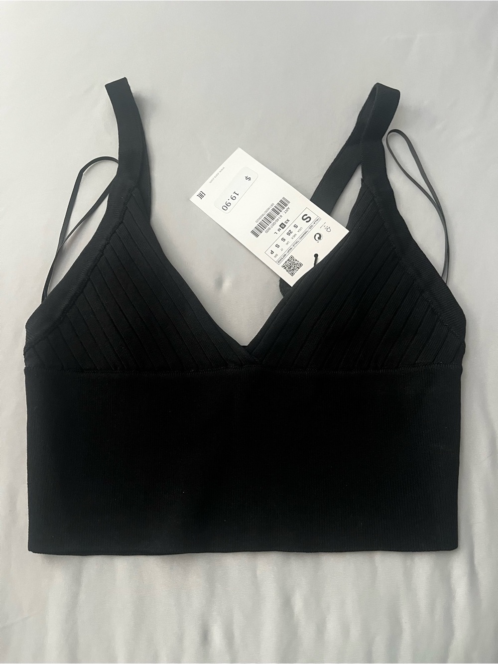 ZARA Knitted Black Ribbed V-Neck Bralette Crop Top